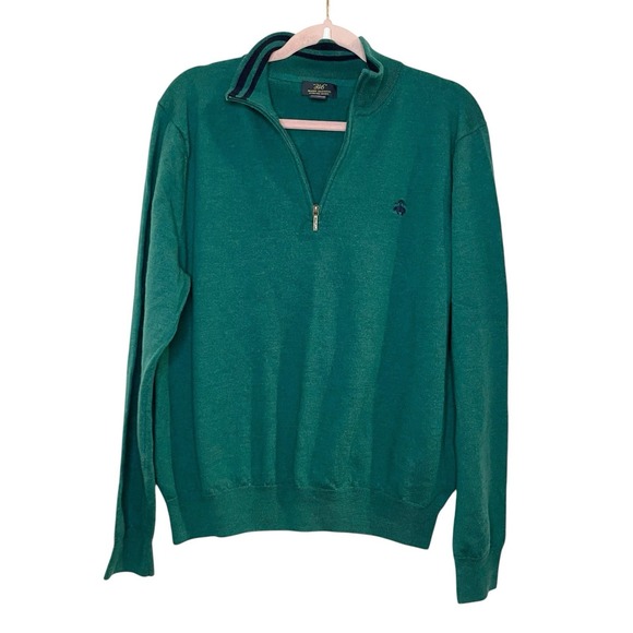 Brooks Brothers Other - Brooks Brothers 346 Sweater Mens XL Green 100% Extra Fine Merino Wool 1/4 Zip